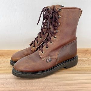 (SOLD) JUSTIN Original Work Boots Woman's Brown Leather Roper Lace Up Size 7 C